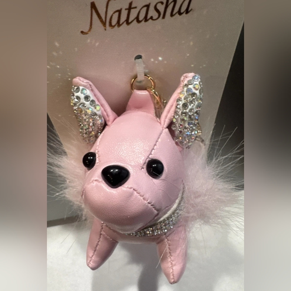 Natasha Couture Pink Dog Keychain with Sparkling Ears